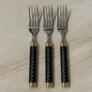 3pc MIKASA Braid-Onyx Laslo Teaspoons 6 1/4”Black HDL Metallics Gold Acc., Stnls